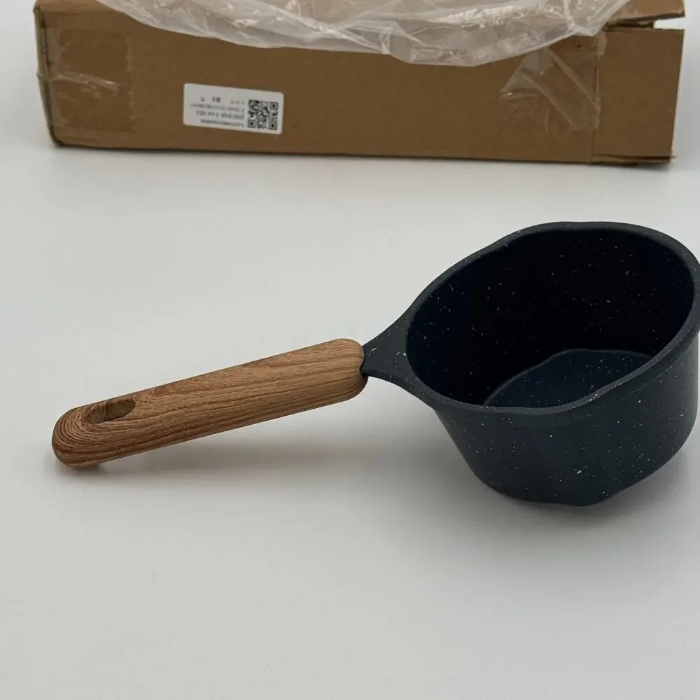 Camping Cooking Pot 4.5in Nonstick Camp Saucepan Wood Handle Outdoor‎ NEW